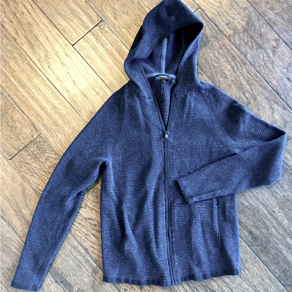 Theory Navy and Black zip front sweater Small.